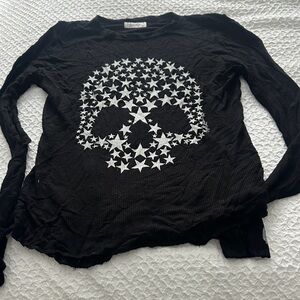 Lauren Moshi Black Long Sleeve Tee with White Star Skull